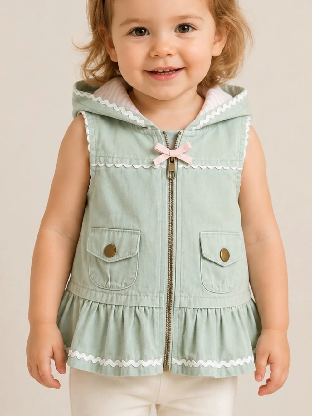 Tahari Baby 24M Hooded Ruffle Vest Mint Green